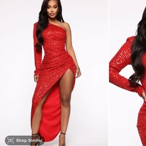 Fashion nova sequin maxi red dress